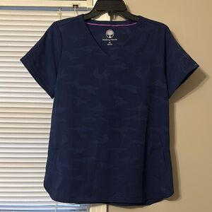 Healing Hands Navy Blue Camouflage Print Scrub Top